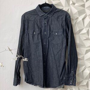 Banana Republic Denim Western Shirt Slim Fit Large Dark Wash Pearl Snap Button